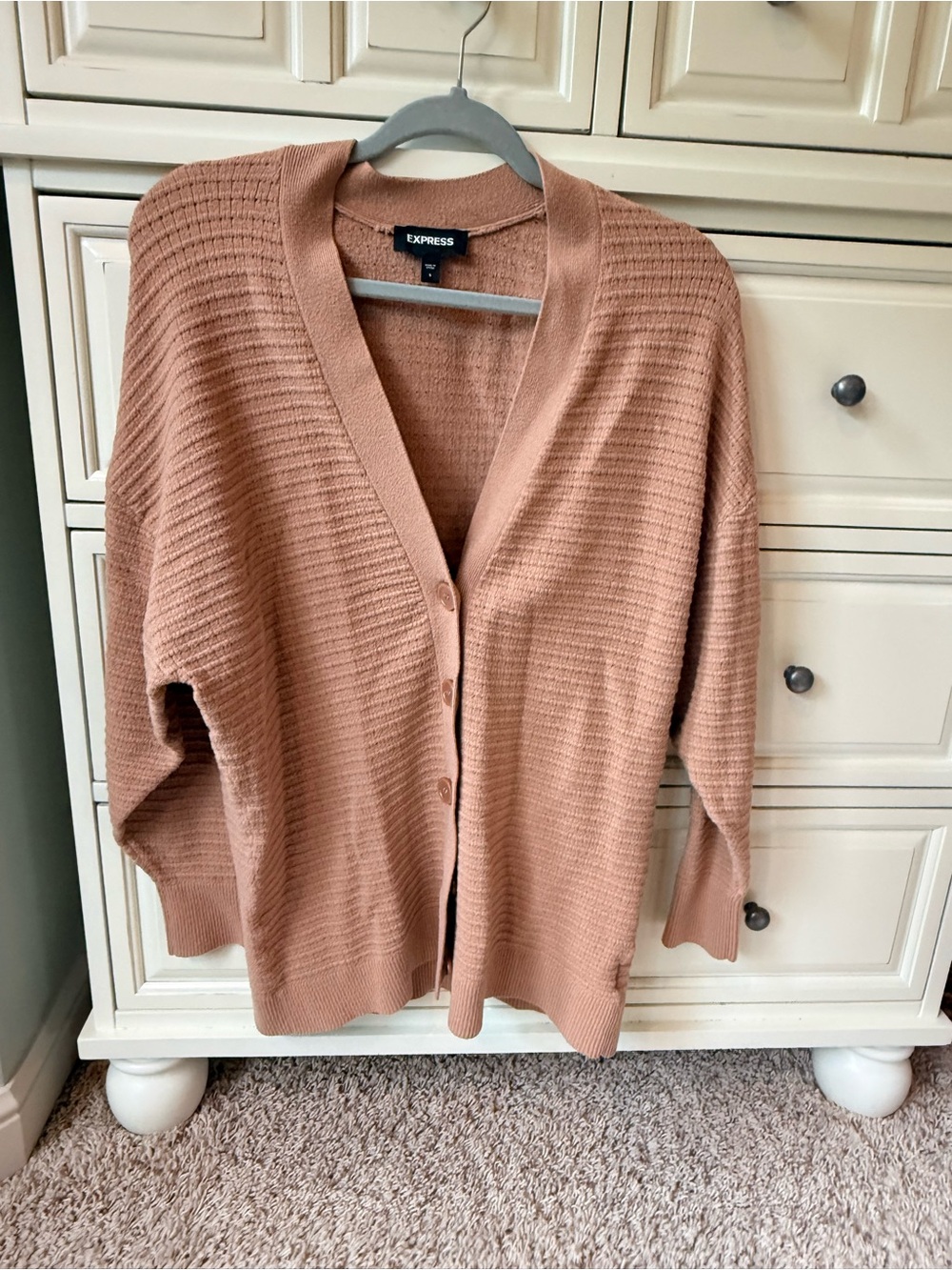 Express Women's Ribbed Button-Front Cardigan - tan